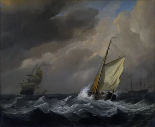 Ein kleines niederländisches Schiff bei starkem Wind